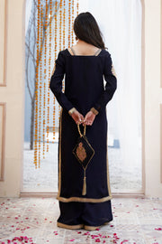 Black Luxury Tussle Silk Shirt & Sharara with Dupatta For Women