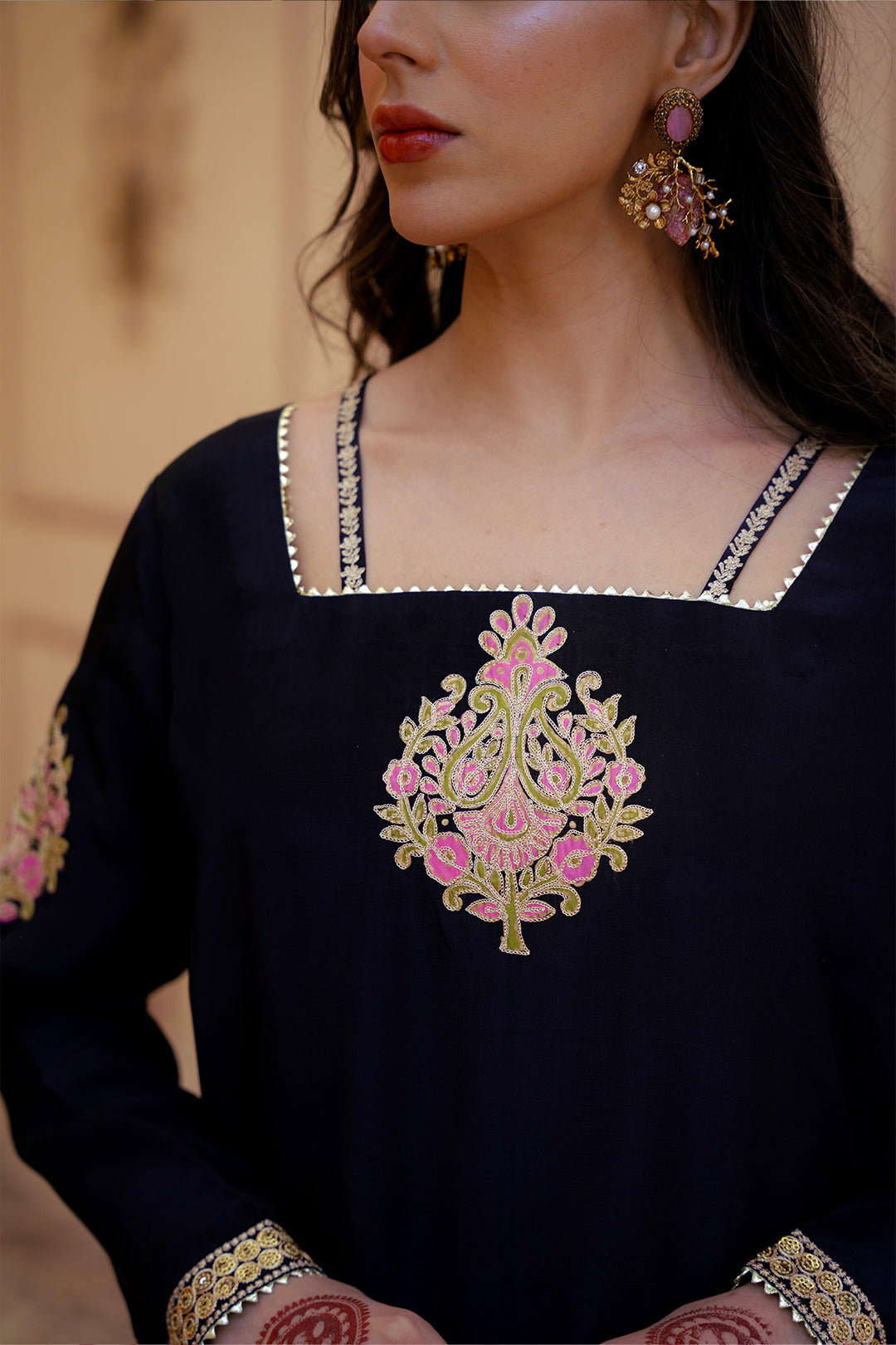 Black Luxury Tussle Silk Shirt & Sharara with Dupatta For Women