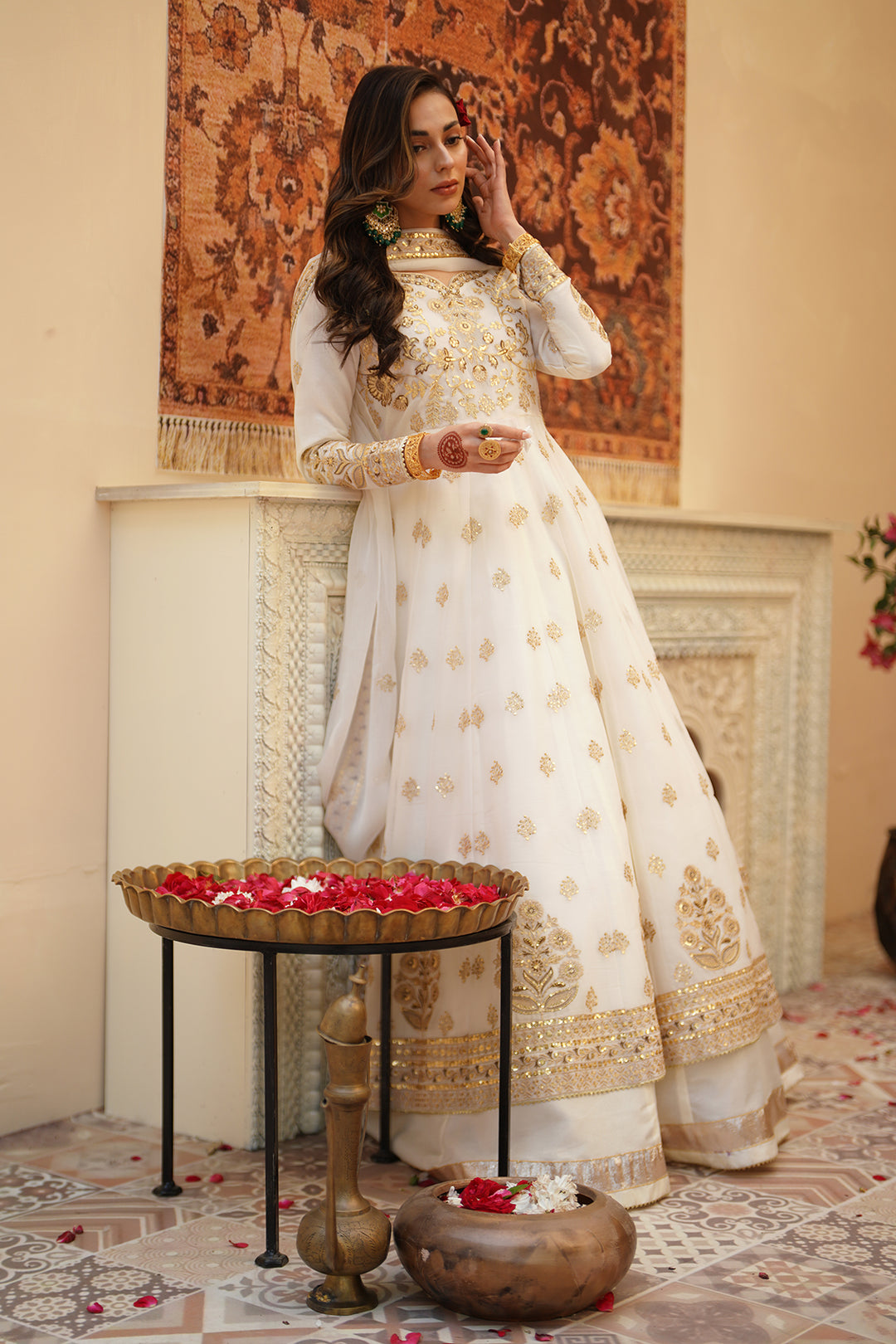 Chand Off-White Chiffon Frock with Silk Lehenga & Dupatta For Women