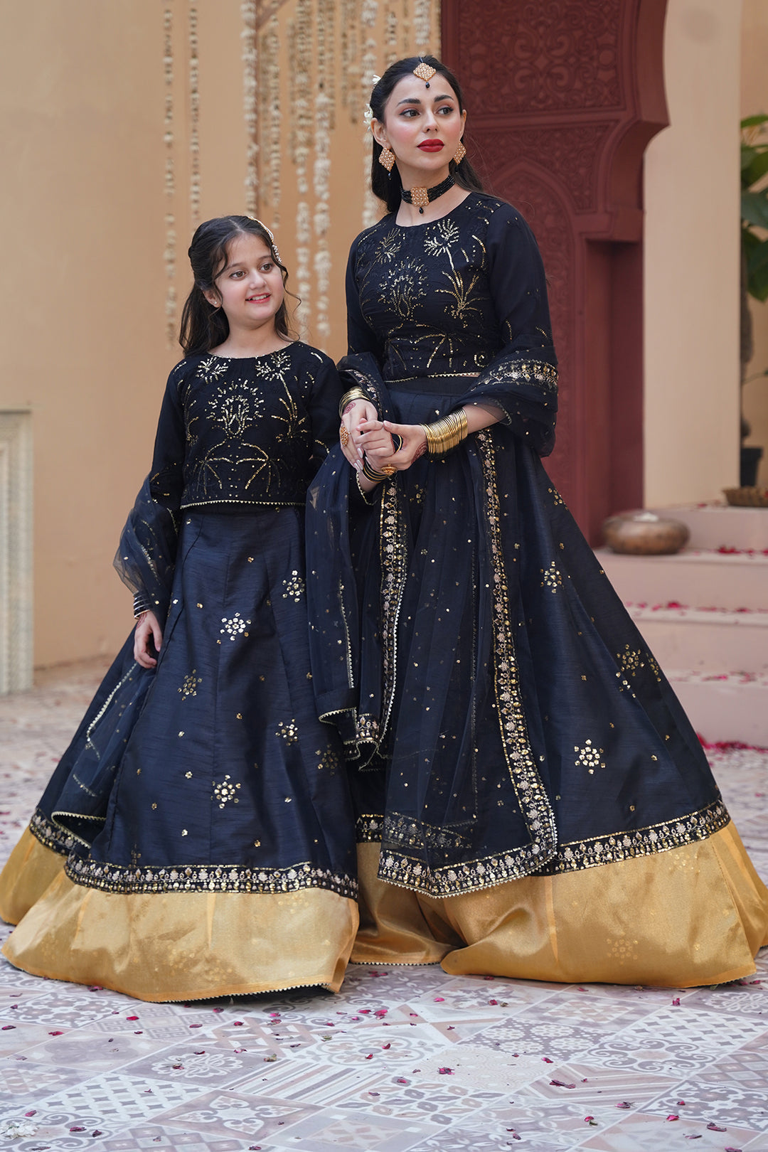 Sitara Black Embroidered Lehenga Choli For Mother & Daughter