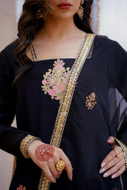 Black Luxury Tussle Silk Shirt & Sharara with Dupatta For Women