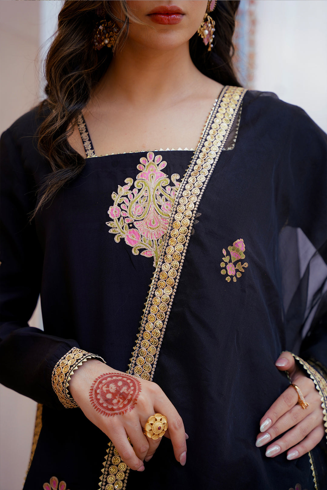 Black Luxury Tussle Silk Shirt & Sharara with Dupatta For Women
