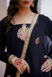 Black Luxury Tussle Silk Shirt & Sharara with Dupatta For Women