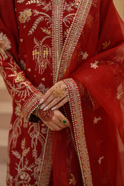 Gulrung Red Premium Raw Silk Short Shirt & Sharara For Women