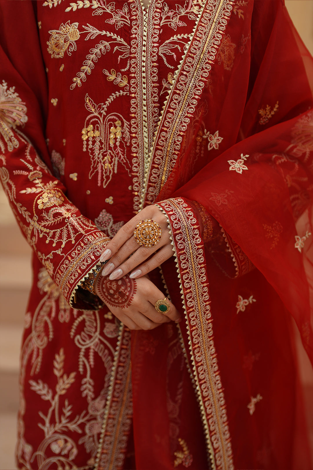 Gulrung Red Premium Raw Silk Short Shirt & Sharara For Women