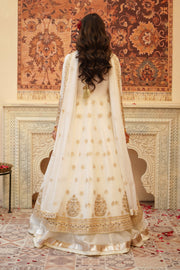 Chand Off-White Chiffon Frock with Silk Lehenga & Dupatta For Women