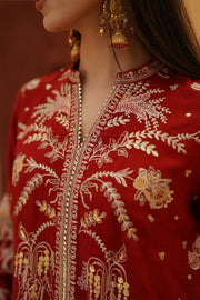 Gulrung Red Premium Raw Silk Short Shirt & Sharara For Women
