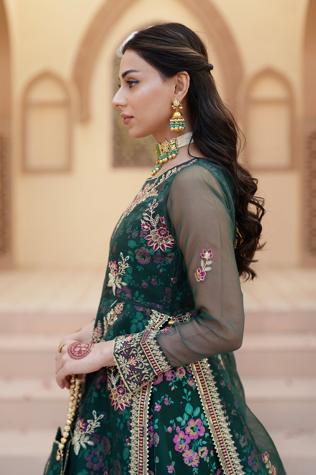 Gul Forest Green Luxury Silk Maxi with Gown & Dupatta For Women