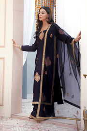Black Luxury Tussle Silk Shirt & Sharara with Dupatta For Women