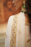Chand Off-White Chiffon Frock with Silk Lehenga & Dupatta For Women