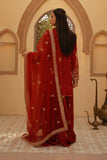 Gulrung Red Premium Raw Silk Short Shirt & Sharara For Women