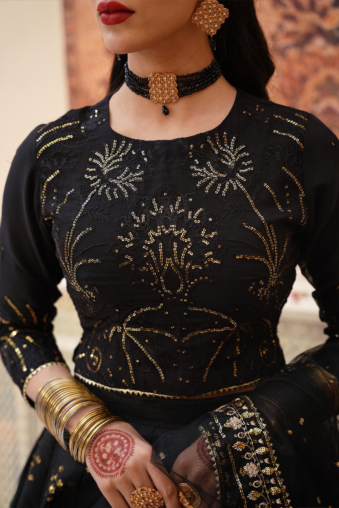 Sitara Black Chiffon Lehenga Choli with Sitari Net Dupatta For Women
