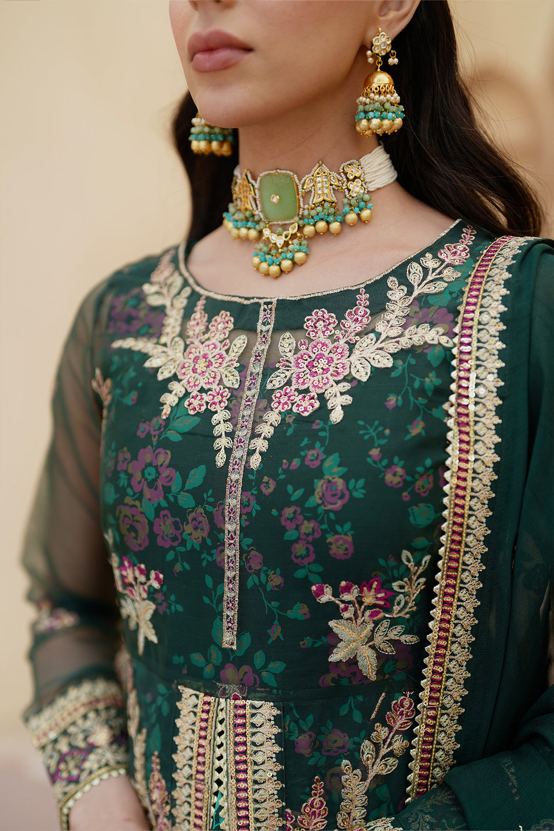 Gul Forest Green Luxury Silk Maxi with Gown & Dupatta For Women