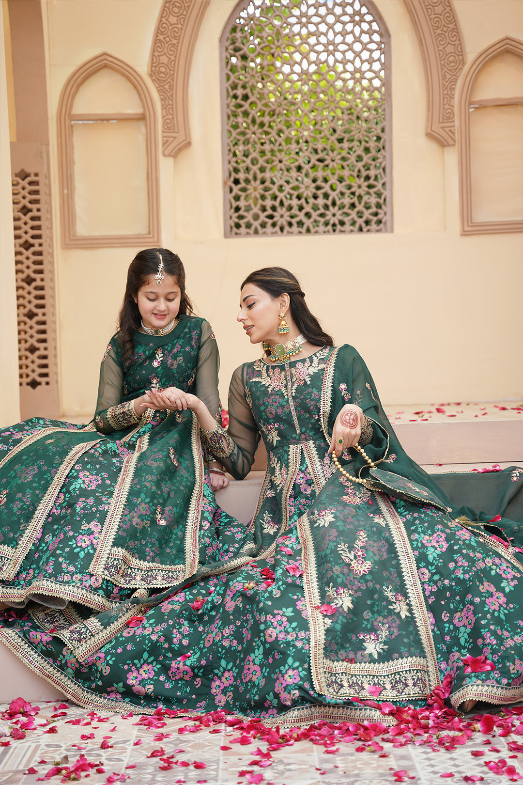 Gul Forest Green Embroidered Maxi with Gown For Mother & Daughter
