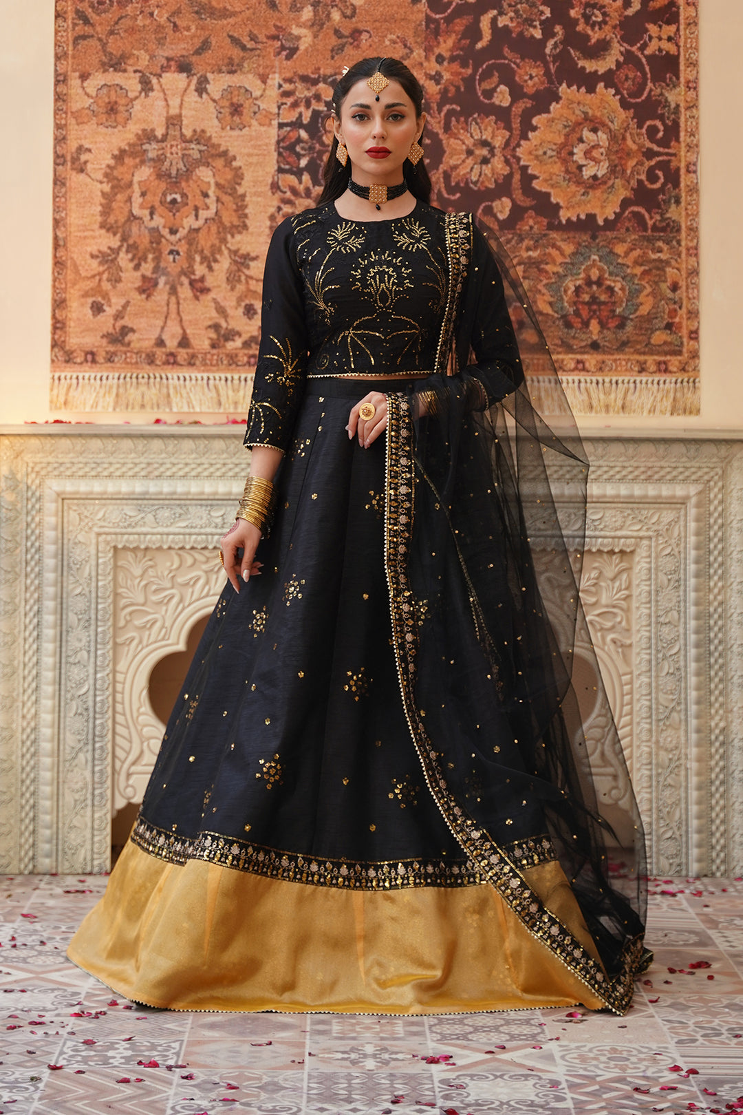Sitara Black Chiffon Lehenga Choli with Sitari Net Dupatta For Women