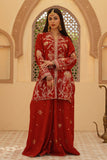 Gulrung Red Premium Raw Silk Short Shirt & Sharara For Women