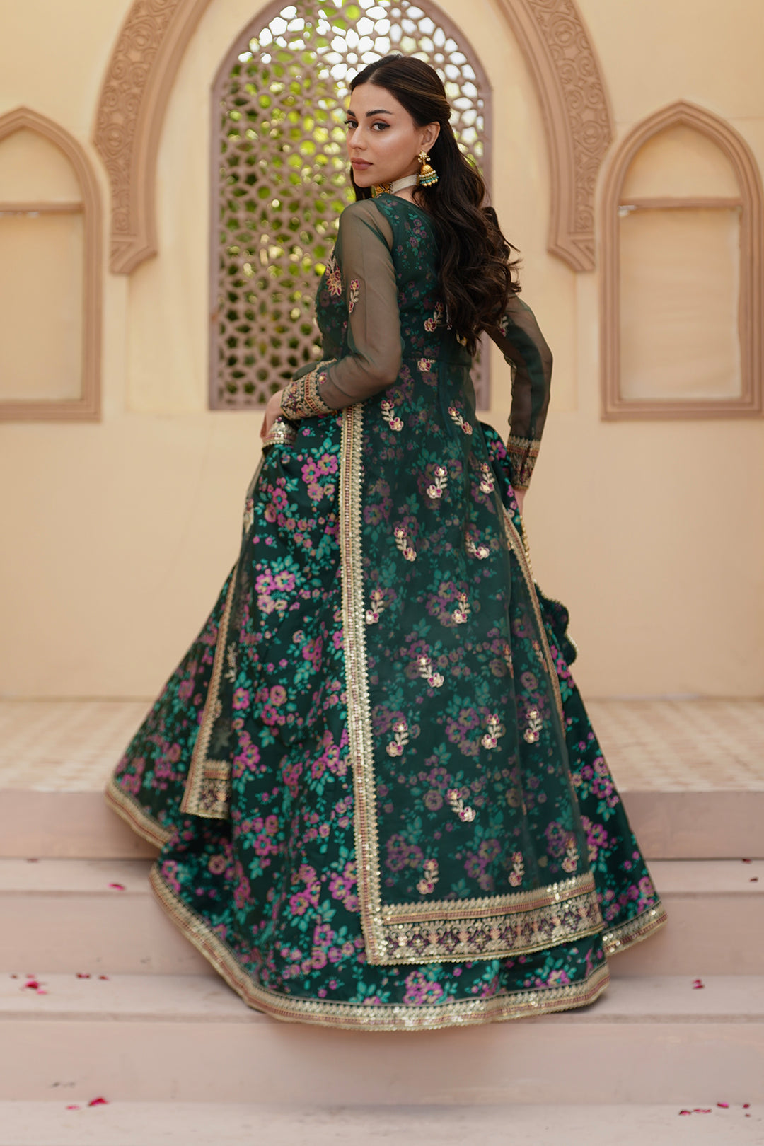 Gul Forest Green Luxury Silk Maxi with Gown & Dupatta For Women