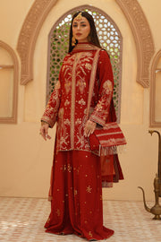 Gulrung Red Premium Raw Silk Short Shirt & Sharara For Women