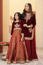 ZEBA Royal Maroon Velvet Shirt & Sharara Set For Mother & Daughter
