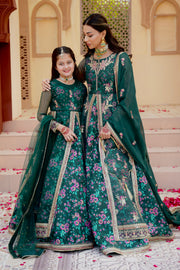 Gul Forest Green Embroidered Maxi with Gown For Mother & Daughter