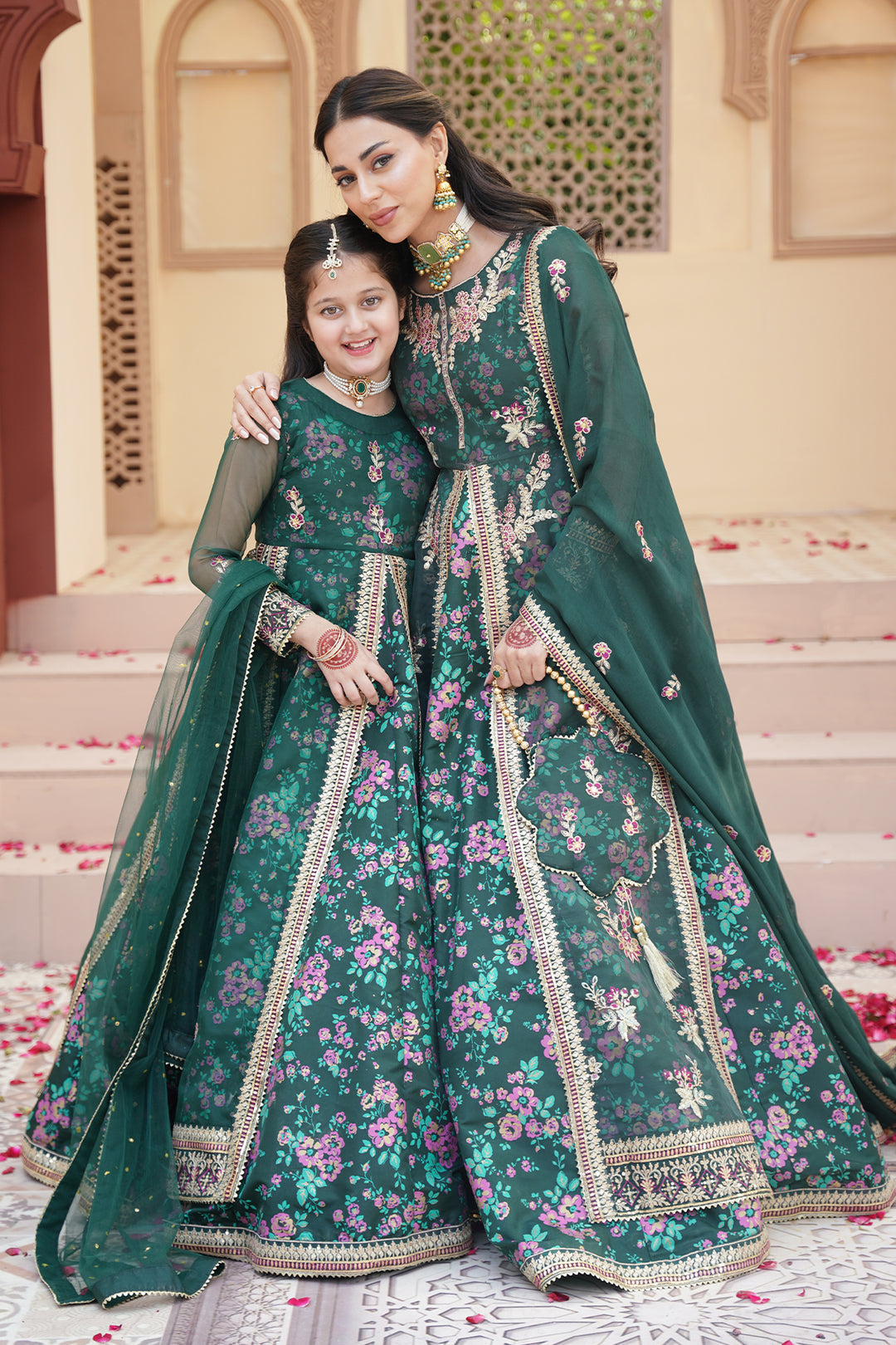 Gul Forest Green Embroidered Maxi with Gown For Mother & Daughter
