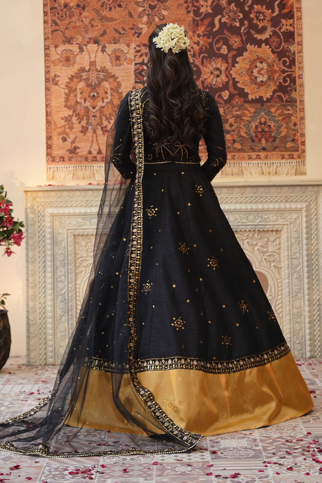 Sitara Black Chiffon Lehenga Choli with Sitari Net Dupatta For Women