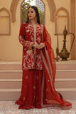 Gulrung Red Premium Raw Silk Short Shirt & Sharara For Women