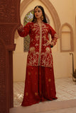 Gulrung Red Premium Raw Silk Short Shirt & Sharara For Women