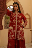 Gulrung Red Premium Raw Silk Short Shirt & Sharara For Women
