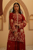 Gulrung Red Premium Raw Silk Short Shirt & Sharara For Women