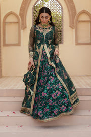 Gul Forest Green Luxury Silk Maxi with Gown & Dupatta For Women
