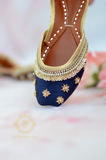 Elegant Royal Blue Khussa: Minimal Zardozi Charm For Women