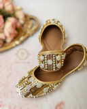 Elegant Off-White and Gold Handcrafted Khussa with 3D Flowers For Women