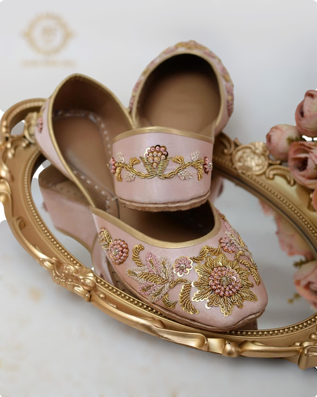 Charming Tea Pink Khussa with Delicate Resham and Zardozi Work For Women