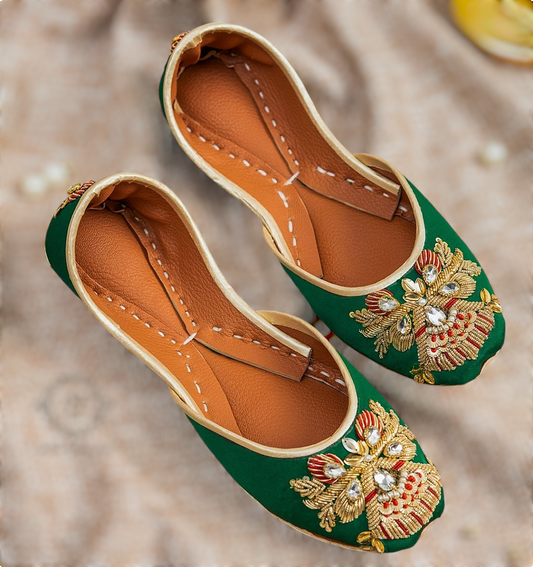 Emerald Green Khussa with Zardozi Work For Women