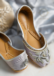 Silver Zardozi Work Khussa on Luxurious Silk Base For Women