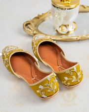 Mustard Khussa: Elegant Zardozi and Gota Patti Footwear For Women