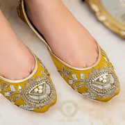 Mustard Khussa: Elegant Zardozi and Gota Patti Footwear For Women