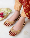 Elegant Maroon Khussa with Gold and Rose Gold Zardozi Work For Women