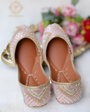 Gorgeous Pink Khussa with Zardozi, Moti, and Crystal Handwork For Women