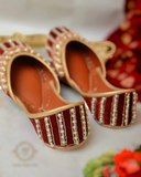 Elegant Maroon Khussa with Gold and Rose Gold Zardozi Work For Women