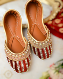 Elegant Maroon Khussa with Gold and Rose Gold Zardozi Work For Women