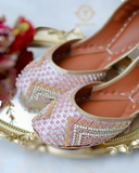 Gorgeous Pink Khussa with Zardozi, Moti, and Crystal Handwork For Women