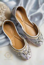 Silver Zardozi Work Khussa on Luxurious Silk Base For Women