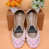 Exclusive Handcrafted Pink Raw Silk Khussas For Women