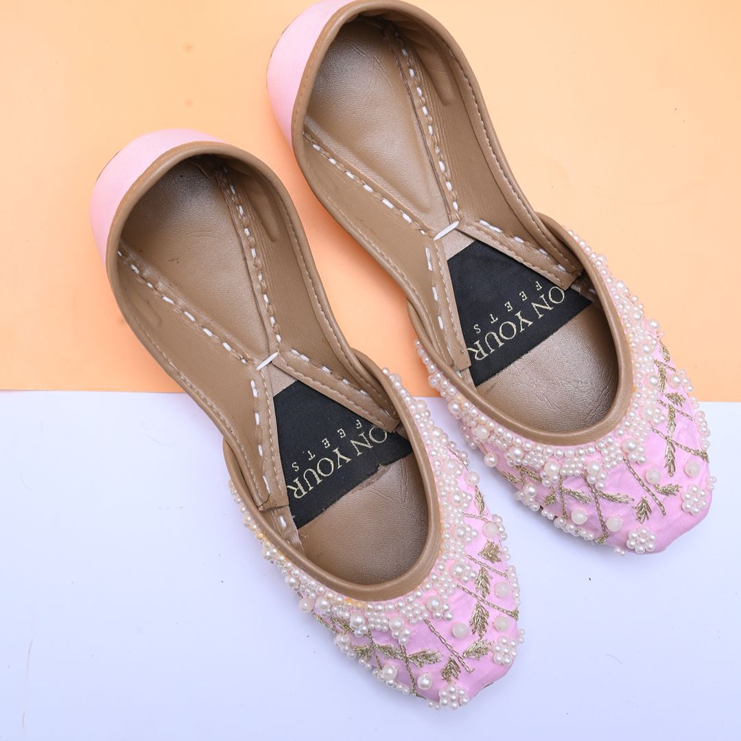 Exclusive Handcrafted Pink Raw Silk Khussas For Women