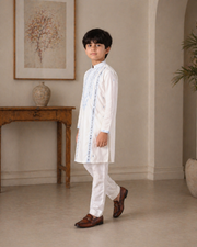White Mirror Work Father & Son Matching Kurta Set For Men & Kid