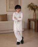 Boys White Mirror Work Kurta Pajama Set For Boys