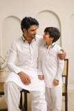 White Father & Son Matching Shalwar Kameez Set For Men & Kid
