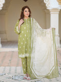 Rang Olive 3-Piece Stitched Ensemble with Swiss Lawn Fabric For Women